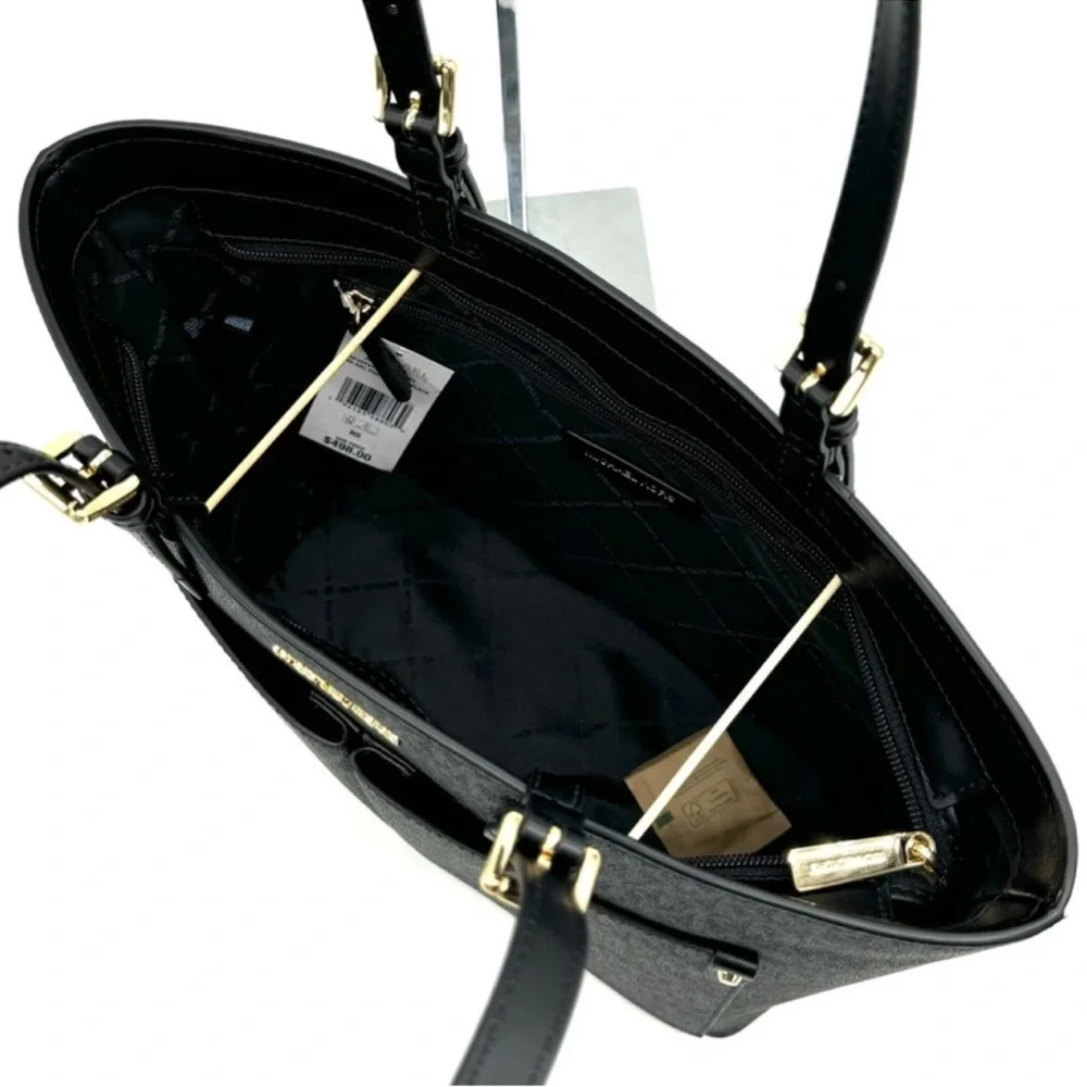 Michael Kors Jet Set Medium Pocket Tote Bag & Double Zip Wallet Black Multi